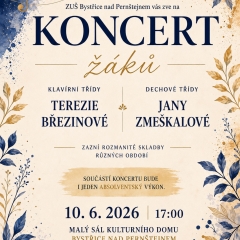 KONCERT ŽÁKŮ KLAVÍRNÍ TŘÍDY TEREZIE BŘEZINOVÉ A DECHOVÉ TŘÍDY JANY ZMEŠKALOVÉ - ZUŠ